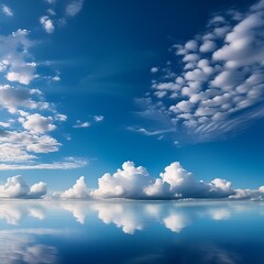 Wall Mural - serene azure sky dotted with fluffy cumulus clouds sunlight filtering through creating soft shadows and highlights conveying a sense of tranquility and vastness