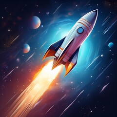 Wall Mural - sleek modern rocket soaring through starry space futuristic aigenerated digital illustration