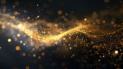 Wall Mural - abstract shiny gold wave light effect illustration. golden luminous glow on dark background, orange 