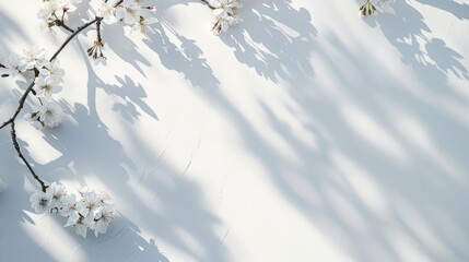 Wall Mural - Abstract natural background with cherry tree shadows on a white wall