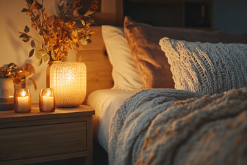 Cozy Bedroom with Candles and Warm Lights.