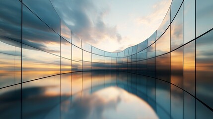 Poster - View of the skyscraper of an office building with curve glass windows from a low angle.