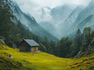 View of beautiful moody landscape in the Alps