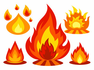 Wall Mural - Cartoon fire. Flame of infernal fireballs, red and yellow campfire, hot wildfire and bonfire, burn power. Hellfire, burning icons isolated vector set
