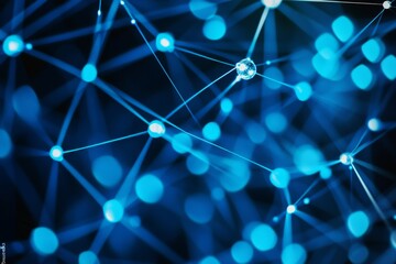 Poster - The concept of cyberspace and metaverses, network technology background, technologies and communications, connected dots on 3D wave landscapes. Telecommunication, data science, shiny particles,
