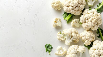 Close up shot of cauliflower on white background with copy space ideal for a healthy diet