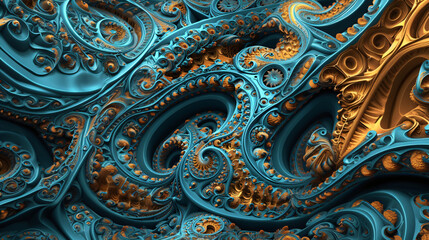 Poster - beautiful fractal art piece featuring an ornate pattern repeating into infinity, with turquoise and 