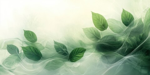 Canvas Print - Green Leaves and Delicate Veins on a Light Green Background