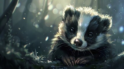 Wall Mural - Cute Badger Portrait