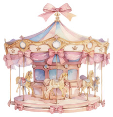 Canvas Print - PNG Whimsical pastel carousel illustration