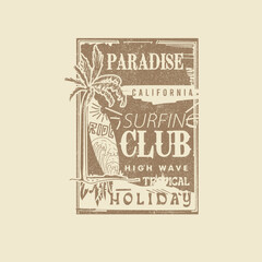 Wall Mural - Paradise Surfing club holiday retro typography summer t shirt design