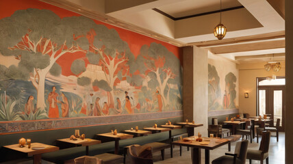 Wall Mural - Restaurant interrior design with wall painting