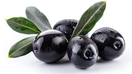 Poster - Isolated black olive with pit on white background