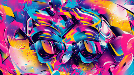 Poster - Energetic abstract composition bursting with movement, vibrant hues, and bold forms, exuding a dynamic vibe