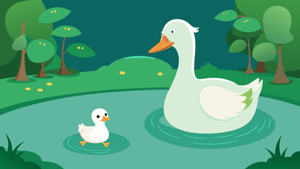 the big white goose saw the little white goose vector illustration