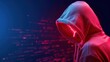 © Vee - A shadowy figure in a hoodie shrouded by digital light, embodying mystery and technology in a cyberpunk aesthetic.