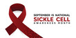 © juandy - September is Sickle Cell awareness month. Ribbon, blood and sickle cell. Great for cards, banners, posters, social media and more. White background.