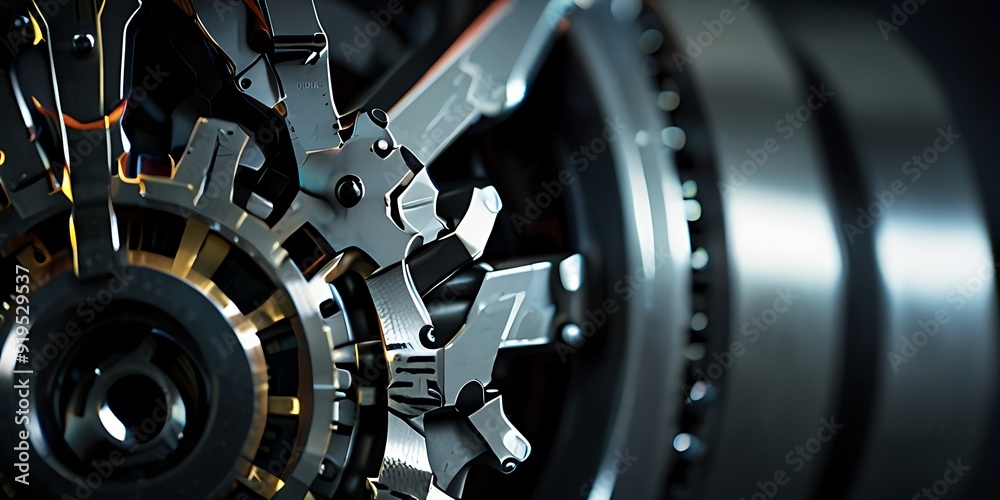machine with many gears and cogs. The machine is made of metal and has ...
