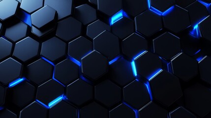 Poster - a hexagonal background illuminated with blue neon