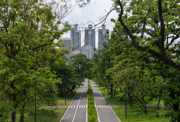 High Angle View of Running Trail in Benjakitti Park Bangkok Thailand