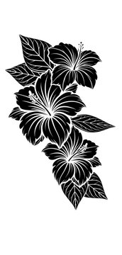 Vector illustration of Hibiscus flowers. black and white ornament