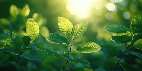 Wall Mural - Sunlit Green Leaves in a Forest