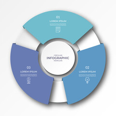 Wall Mural - infographic circular diagram with 3 options, parts. three-step process chart with colorful segments,