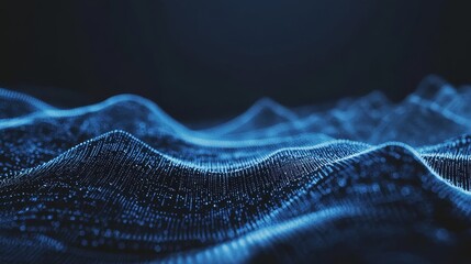 Poster - Digital particles wave with blue color and light background