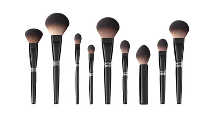 Professional makeup brushes set isolated on transparent background. 