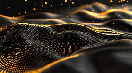 Poster - the motion of dots and lines is abstracted by bright particles. the digital technology background is