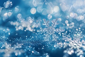 abstract background with snowflakes and glitter, shiny blue abstract background with bokeh effect