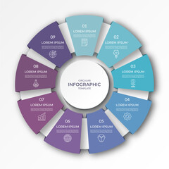 Wall Mural - infographic circular diagram with 9 options, parts. nine-step process chart with colorful segments, 