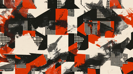 Fototapete - Abstract geometric design with red, black, and white shapes on a modern background