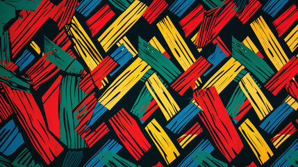 Fototapete - Abstract seamless pattern with colorful brush strokes creating a dynamic and energetic composition
