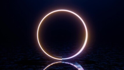 Poster - Glowing Neon Ring with Reflection on Dark Surface
