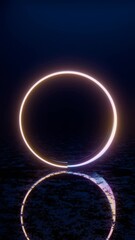 Aufkleber - Glowing Neon Ring with Reflection on Dark Surface