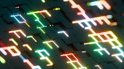 Poster - Abstract Geometric Grid with Neon Light Accents
