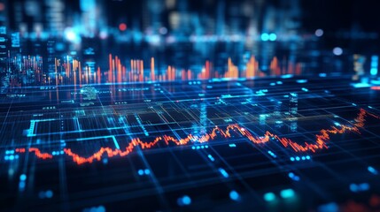 Digital heart rhythm wave with medical data visualization and computer technology background
