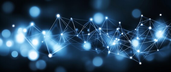 Poster - An abstract futuristic technology concept with polygonal shapes on a dark blue background. 3D illustration.