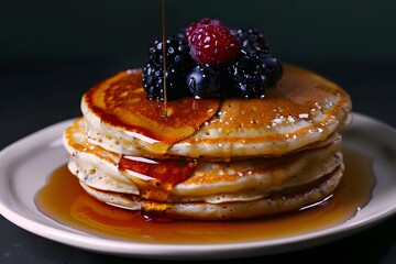 Delicious Pancakes with Syrup and Berries