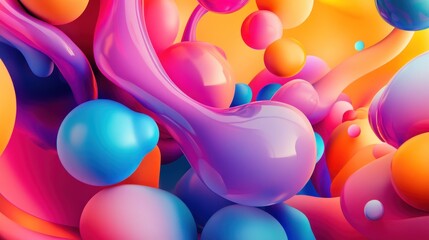 Poster - Abstract Colorful 3D Spheres and Curves