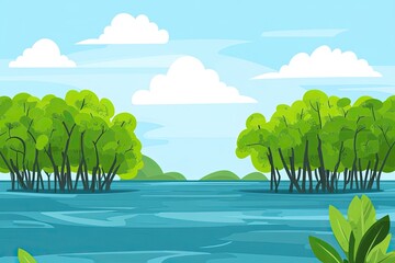 Flat design of mangrove landscape background vector illustration