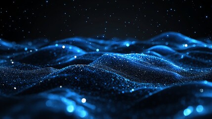 Aufkleber - Background with abstract digital particles and waves, abstract technology or cyber background.