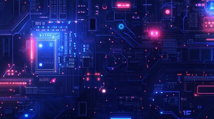 Poster - a futuristic printed circuit board wallpaper. 3d illustration of an electronic board.