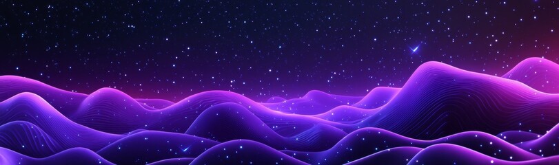 A futuristic wave with purple neon light. Digital technology with music background. Computer network technology. Digital science concept. Digital technology with light.