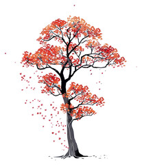 Sticker - PNG A japanese autumn tree color winter snow illustrated.