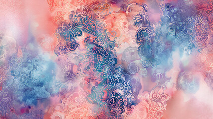 Aufkleber - Watercolor paisley pattern seamlessly blends with vibrant background