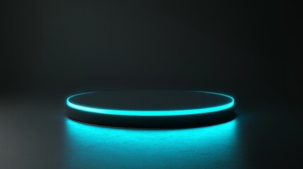 Poster - sf futuristic podium with futuristic blue glowing empty showcase. bl blank product pedestal for prod