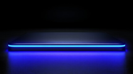 Poster - futuristic blue glowing empty showcase, a blank product pedestal for product presentation. future ba