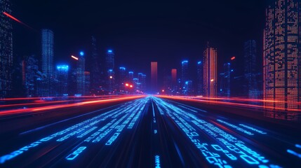 Poster - 3D rendering of a blockchain concept using binary code to represent big data. A futuristic technology concept using data flow. A cryptocurrency blockchain is illustrated using interconnected blocks